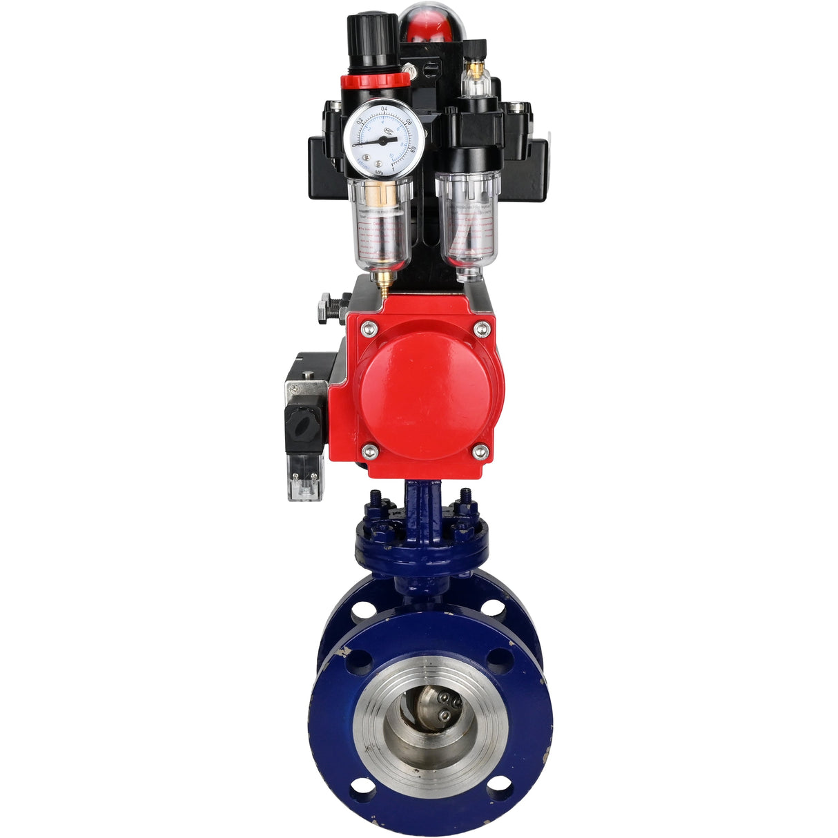 Wasser-Schmetterlingsventil Elephant WBV3EX-3432M-1W-F-ISO, Gehäusematerial - Kohlenstoffstahl, Scheibenmaterial - Edelstahl AISI 316, Dichtung - Metall, pneumatischer Antrieb PA-SA mit Rückstellfedern, 4M310-08 220V, LSU APL-410N EX ATU AFC2000