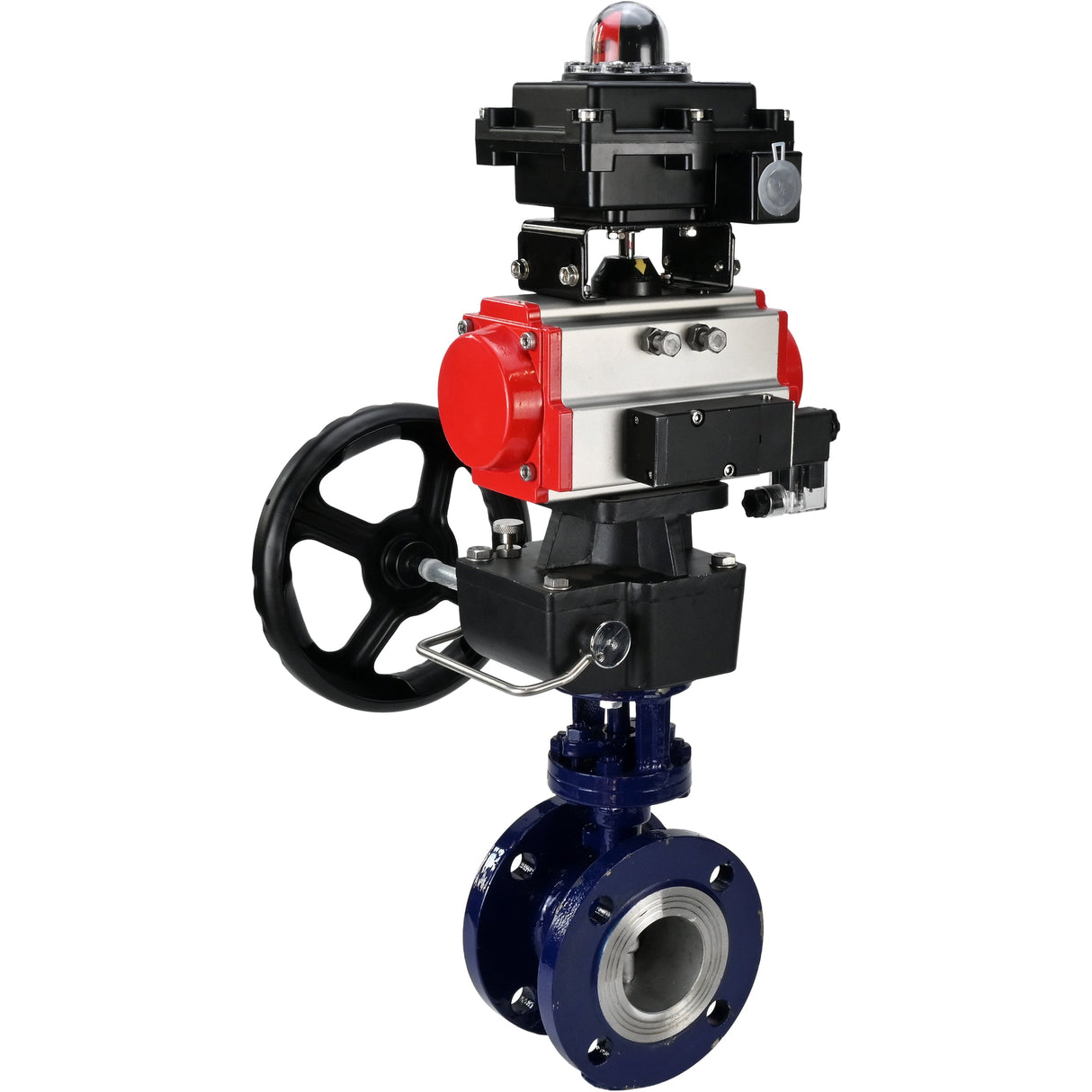 Wasser-Schmetterlingsventil Elephant WBV3EX-3432M-1W-F-ISO, Gehäusematerial - Kohlenstoffstahl, Scheibenmaterial - Edelstahl AISI 316, Dichtung - Metall, pneumatischer Antrieb PA-DA Doppelwirkung, 4M310-08 220V, LSU APL-410N EX, Handrad MON