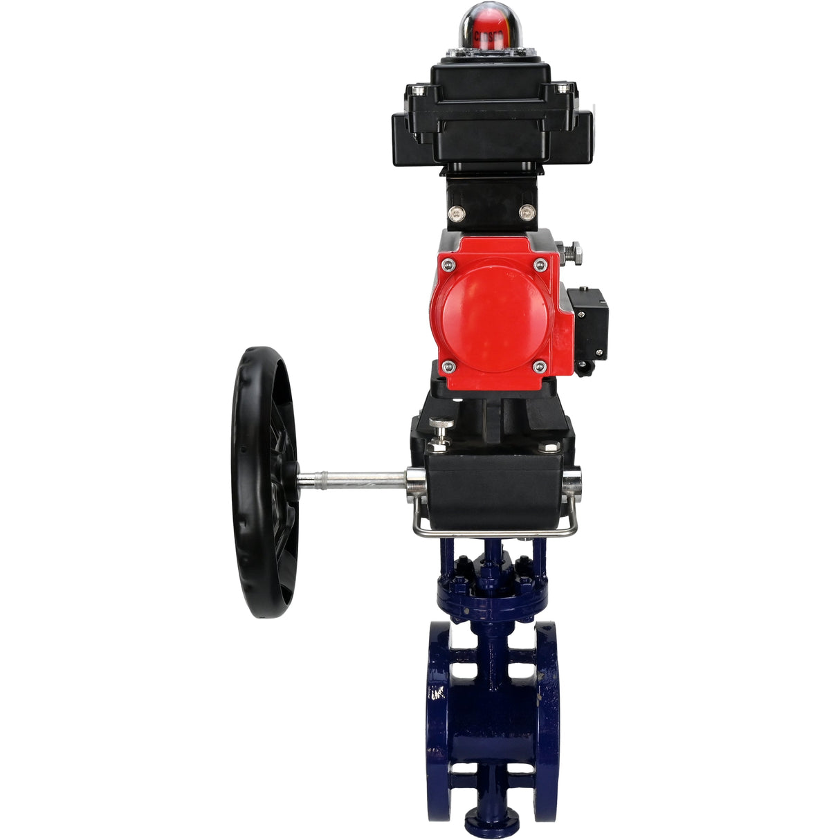 Wasser-Schmetterlingsventil Elephant WBV3EX-3432M-1W-F-ISO, Gehäusematerial - Kohlenstoffstahl, Scheibenmaterial - Edelstahl AISI 316, Dichtung - Metall, pneumatischer Antrieb PA-DA Doppelwirkung, 4M310-08 24V, LSU APL-410N EX, Handrad MON