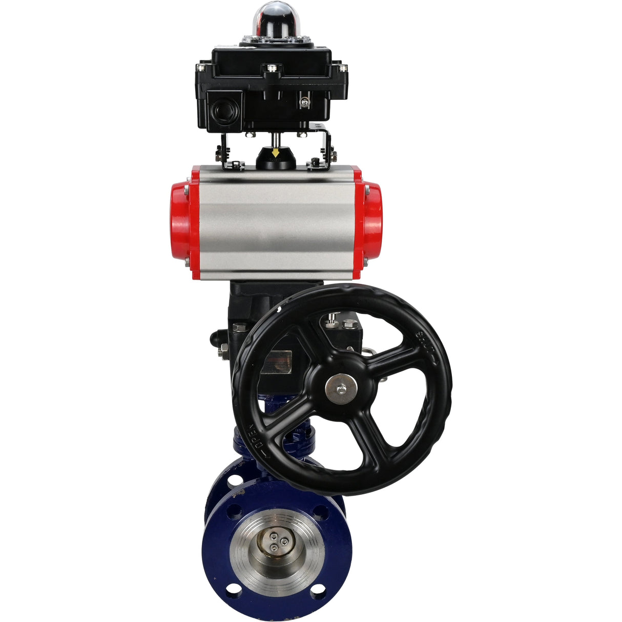 Wasser-Schmetterlingsventil Elephant WBV3EX-3432M-1W-F-ISO, Gehäusematerial - Kohlenstoffstahl, Scheibenmaterial - Edelstahl AISI 316, Dichtung - Metall, pneumatischer Antrieb PA-DA Doppelwirkung, 4M310-08 24V, LSU APL-410N EX, Handrad MON