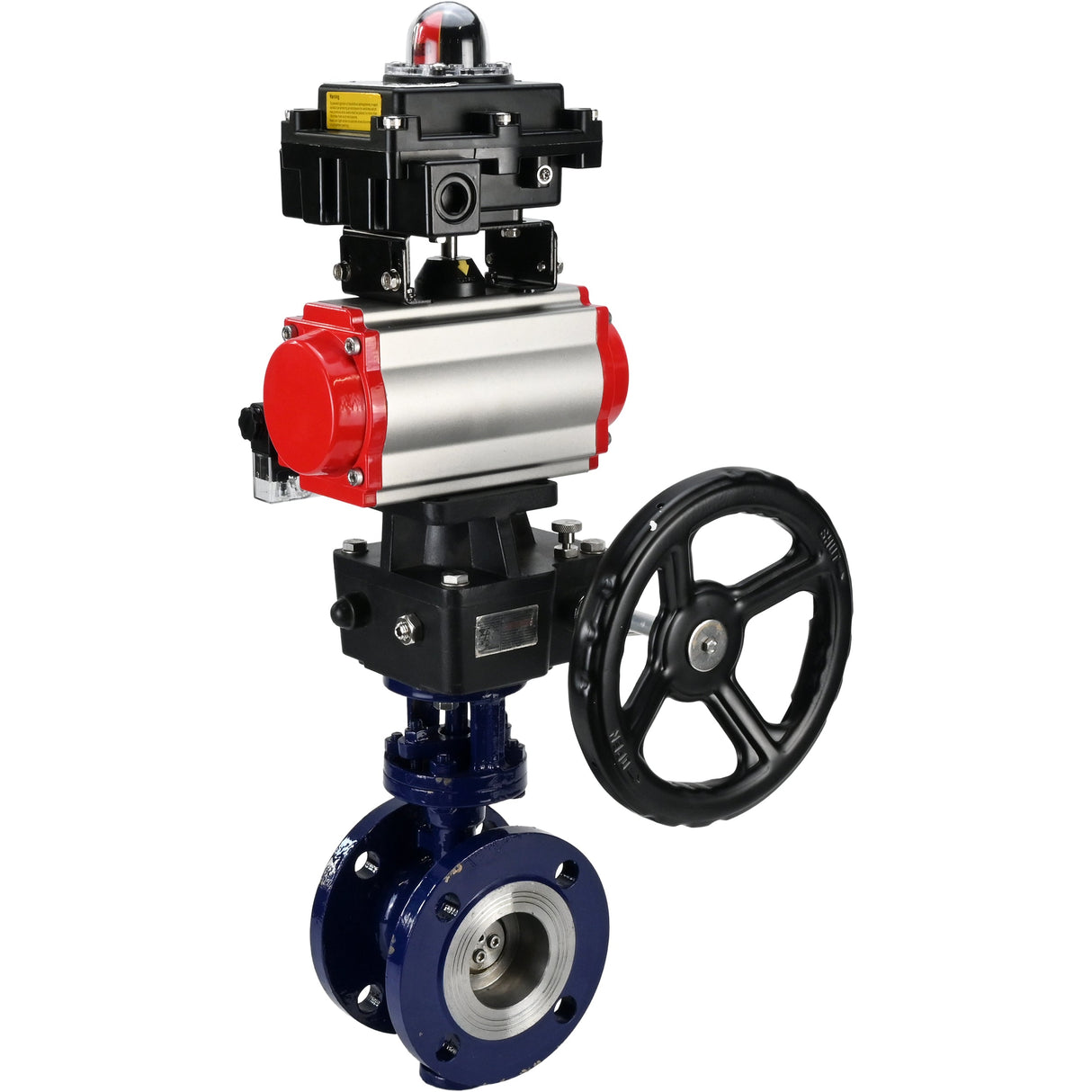 Wasser-Schmetterlingsventil Elephant WBV3EX-3432M-1W-F-ISO, Gehäusematerial - Kohlenstoffstahl, Scheibenmaterial - Edelstahl AISI 316, Dichtung - Metall, pneumatischer Antrieb PA-DA Doppelwirkung, 4M310-08 24V, LSU APL-410N EX, Handrad MON