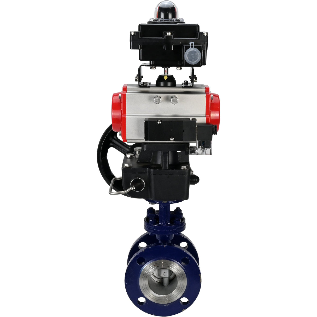 Wasser-Schmetterlingsventil Elephant WBV3EX-3432M-1W-F-ISO, Gehäusematerial - Kohlenstoffstahl, Scheibenmaterial - Edelstahl AISI 316, Dichtung - Metall, pneumatischer Antrieb PA-DA Doppelwirkung, 4M310-08 24V, LSU APL-410N EX, Handrad MON