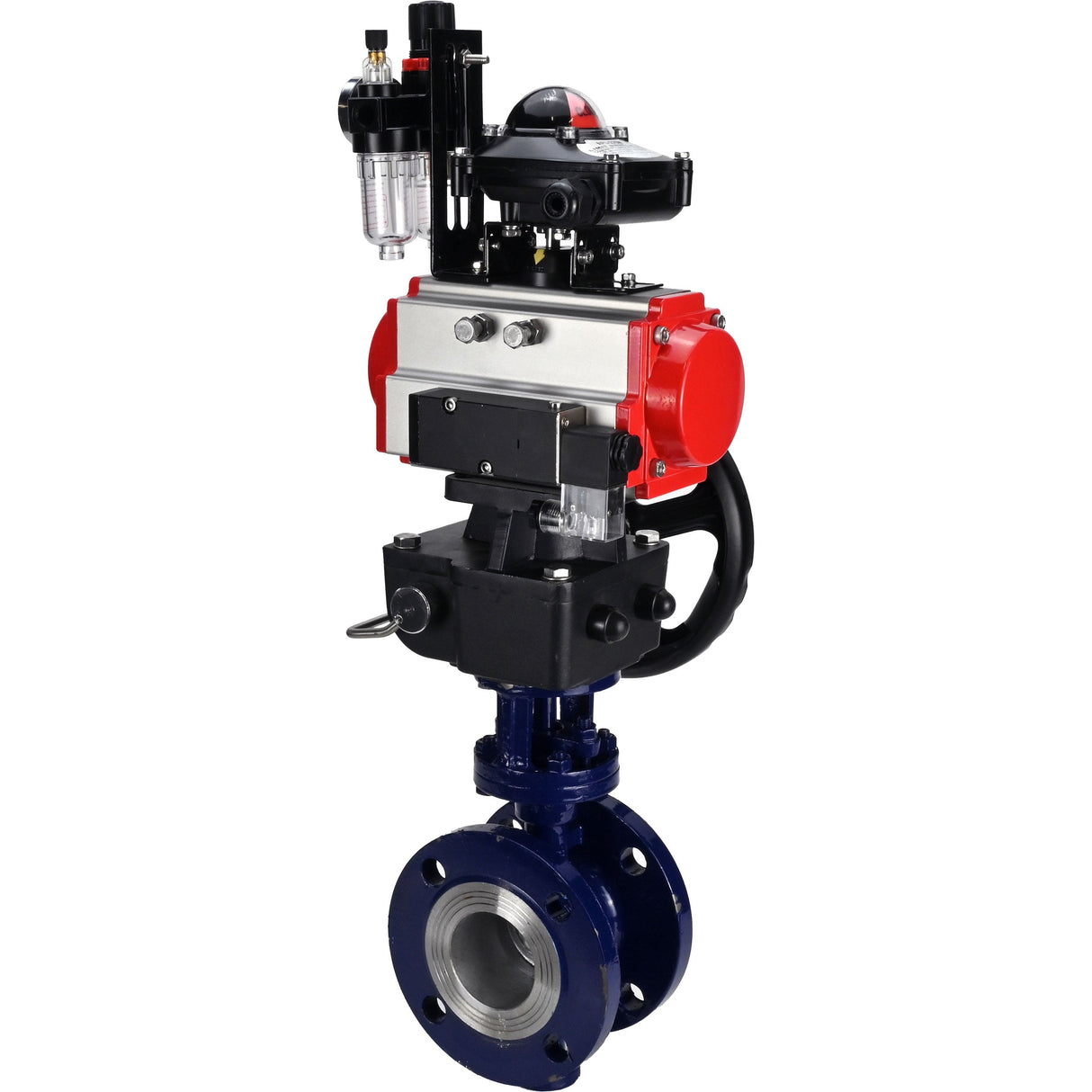 Wasser-Schmetterlingsventil Elephant WBV3EX-3432M-1W-F-ISO, Gehäusematerial - Kohlenstoffstahl, Scheibenmaterial - Edelstahl AISI 316, Dichtung - Metall, pneumatischer Antrieb PA-DA Doppelwirkung, 4M310-08 24V, LSU APL-210N, Handrad MON, ATU AFC2000