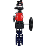 Wasser-Schmetterlingsventil Elephant WBV3EX-3432M-1W-F-ISO, Gehäusematerial - Kohlenstoffstahl, Scheibenmaterial - Edelstahl AISI 316, Dichtung - Metall, pneumatischer Antrieb PA-DA Doppelwirkung, 4M310-08 220V, LSU APL-210N, Handrad MON, ATU AFC2000