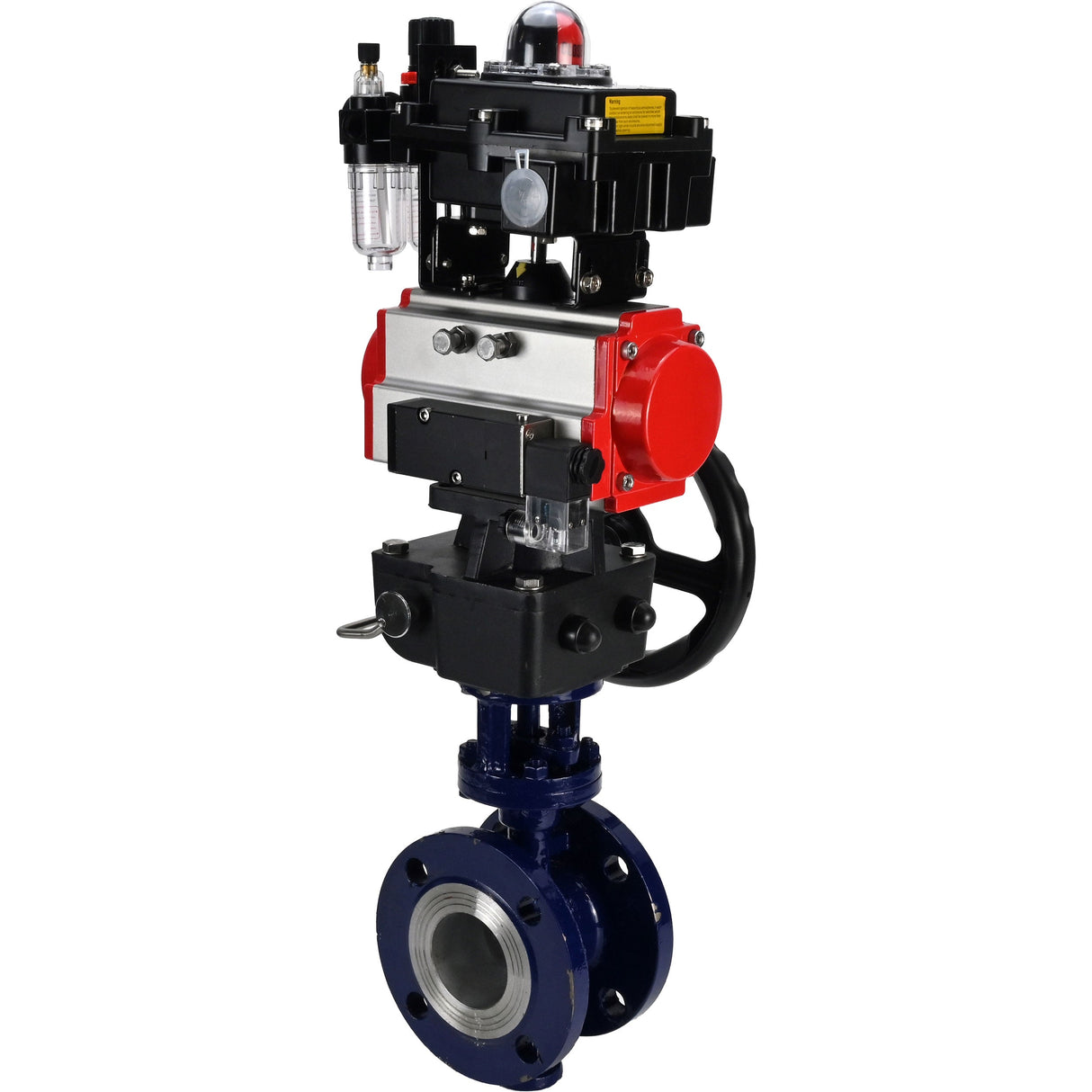 Wasser-Schmetterlingsventil Elephant WBV3EX-3432M-1W-F-ISO, Gehäusematerial - Kohlenstoffstahl, Scheibenmaterial - Edelstahl AISI 316, Dichtung - Metall, pneumatischer Antrieb PA-DA Doppelwirkung, 4M310-08 24V, LSU APL-410N EX, Handrad MON, ATU AFC2000