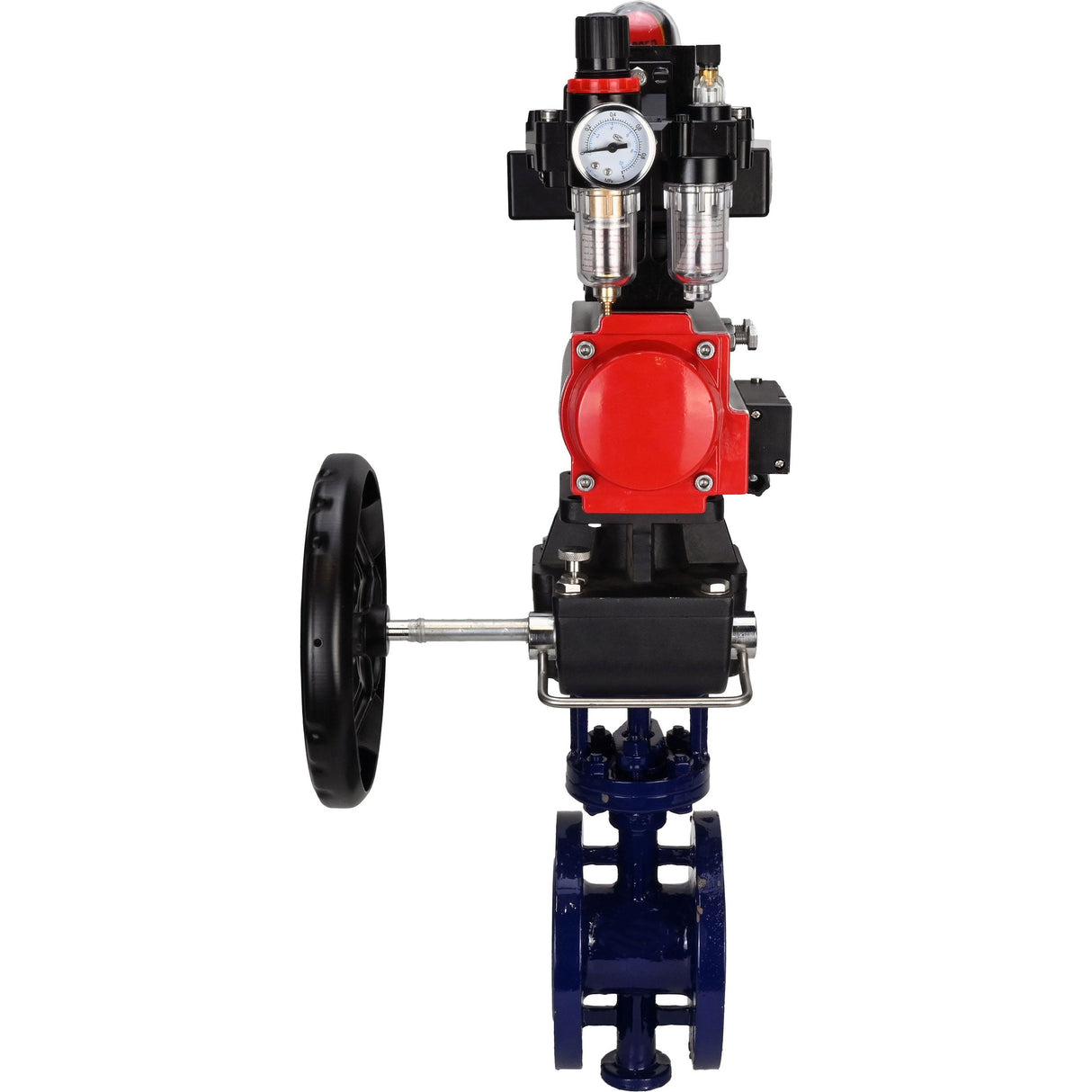 Wasser-Schmetterlingsventil Elephant WBV3EX-3432M-1W-F-ISO, Gehäusematerial - Kohlenstoffstahl, Scheibenmaterial - Edelstahl AISI 316, Dichtung - Metall, pneumatischer Antrieb PA-DA Doppelwirkung, 4M310-08 220V, LSU APL-410N EX, Handrad MON, ATU AFC2000