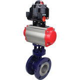 Wasser-Schmetterlingsventil Elephant WBV3EX-3432M-1W-F-ISO, Gehäusematerial - Kohlenstoffstahl, Scheibenmaterial - Edelstahl AISI 316, Dichtung - Metall, pneumatischer Antrieb PA-SA mit Rückstellfedern, 4M310-08 24V, LSU APL-510N EX