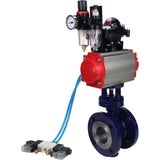 Wasser-Schmetterlingsventil Elephant WBV3EX-3432M-1W-F-ISO, Gehäusematerial - Kohlenstoffstahl, Scheibenmaterial - Edelstahl AISI 316, Dichtung - Metall, pneumatischer Antrieb PA-DA Doppelwirkung, 4V320-08 220V, LSU APL-210N ATU AFC2000