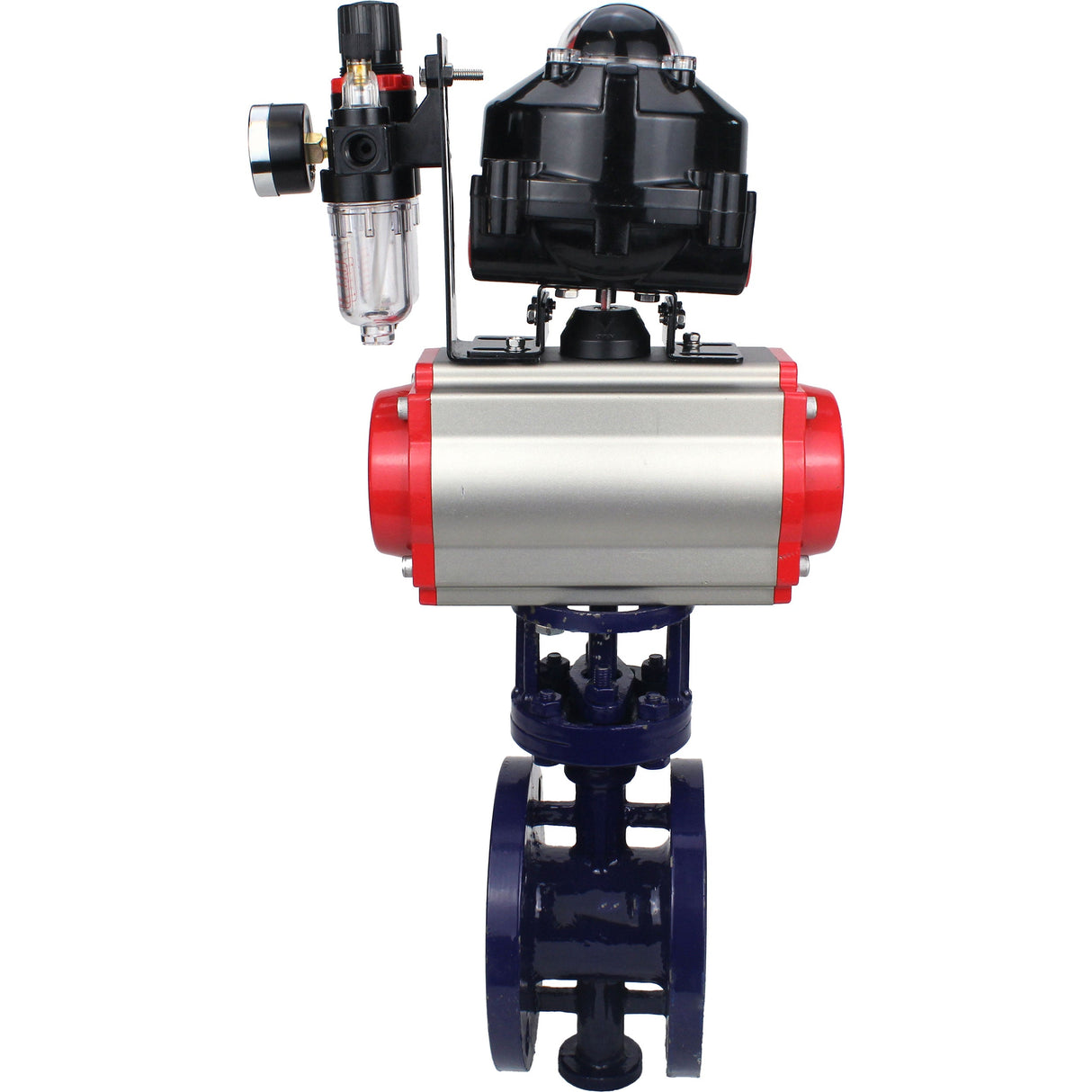 Wasser-Schmetterlingsventil Elephant WBV3EX-3432M-1W-F-ISO, Gehäusematerial - Kohlenstoffstahl, Scheibenmaterial - Edelstahl AISI 316, Dichtung - Metall, pneumatischer Antrieb PA-SA mit Rückstellfedern, 4M310-08 220V, LSU APL-510N EX, ATU AFC2000