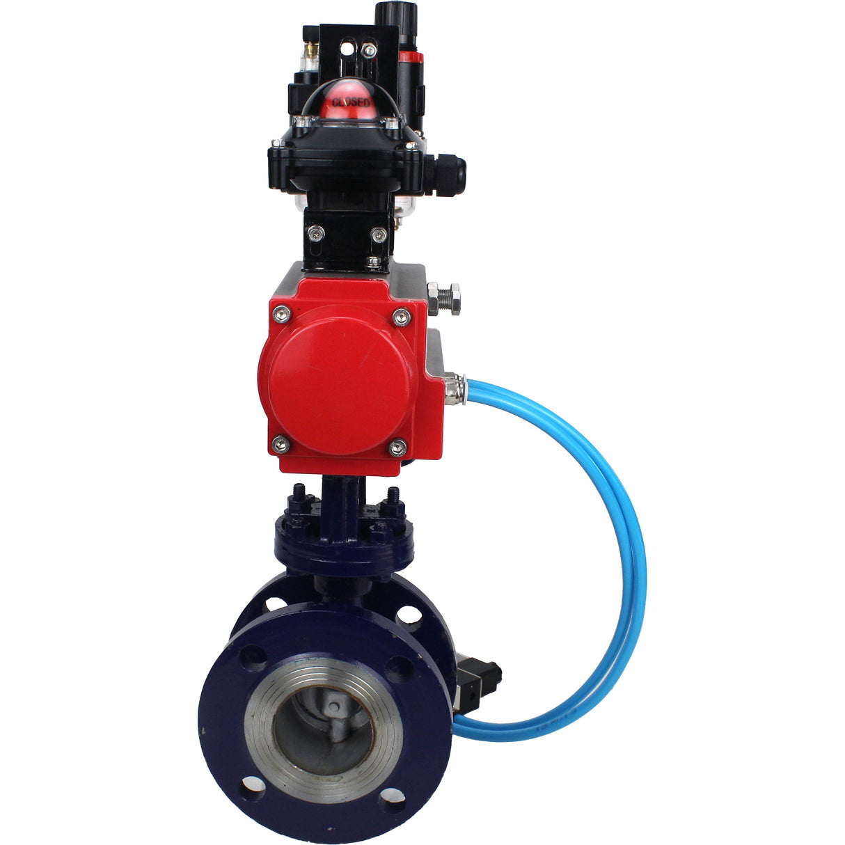 Wasser-Schmetterlingsventil Elephant WBV3EX-3432M-1W-F-ISO, Gehäusematerial - Kohlenstoffstahl, Scheibenmaterial - Edelstahl AISI 316, Dichtung - Metall, pneumatischer Antrieb PA-SA mit Rückstellfedern, 4V320-08 220V, LSU APL-210N ATU AFC2000
