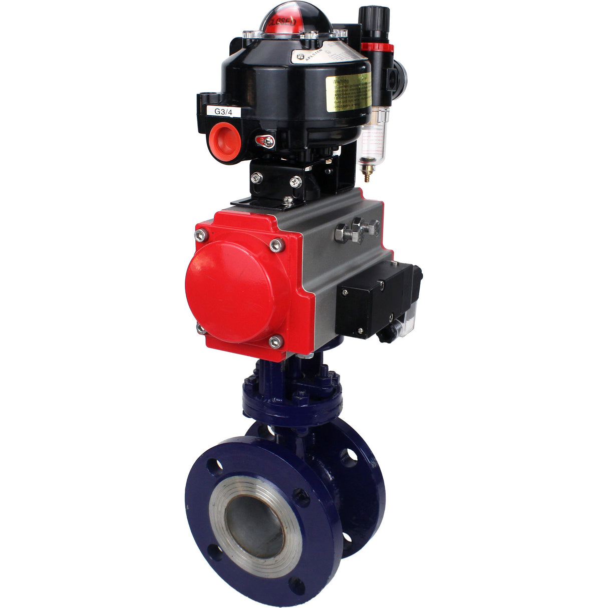Wasser-Schmetterlingsventil Elephant WBV3EX-3432M-1W-F-ISO, Gehäusematerial - Kohlenstoffstahl, Scheibenmaterial - Edelstahl AISI 316, Dichtung - Metall, pneumatischer Antrieb PA-SA mit Rückstellfedern, 4M310-08 24V, LSU APL-510N EX, ATU AFC2000