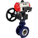 Wasser-Schmetterlingsventil Elephant WBV3EX-3432M-1W-F-ISO, Gehäusematerial - Kohlenstoffstahl, Scheibenmaterial - Edelstahl AISI 316, Dichtung - Metall, pneumatischer Antrieb PA-DA Doppelwirkung, 4M310-08 220V Handrad MON