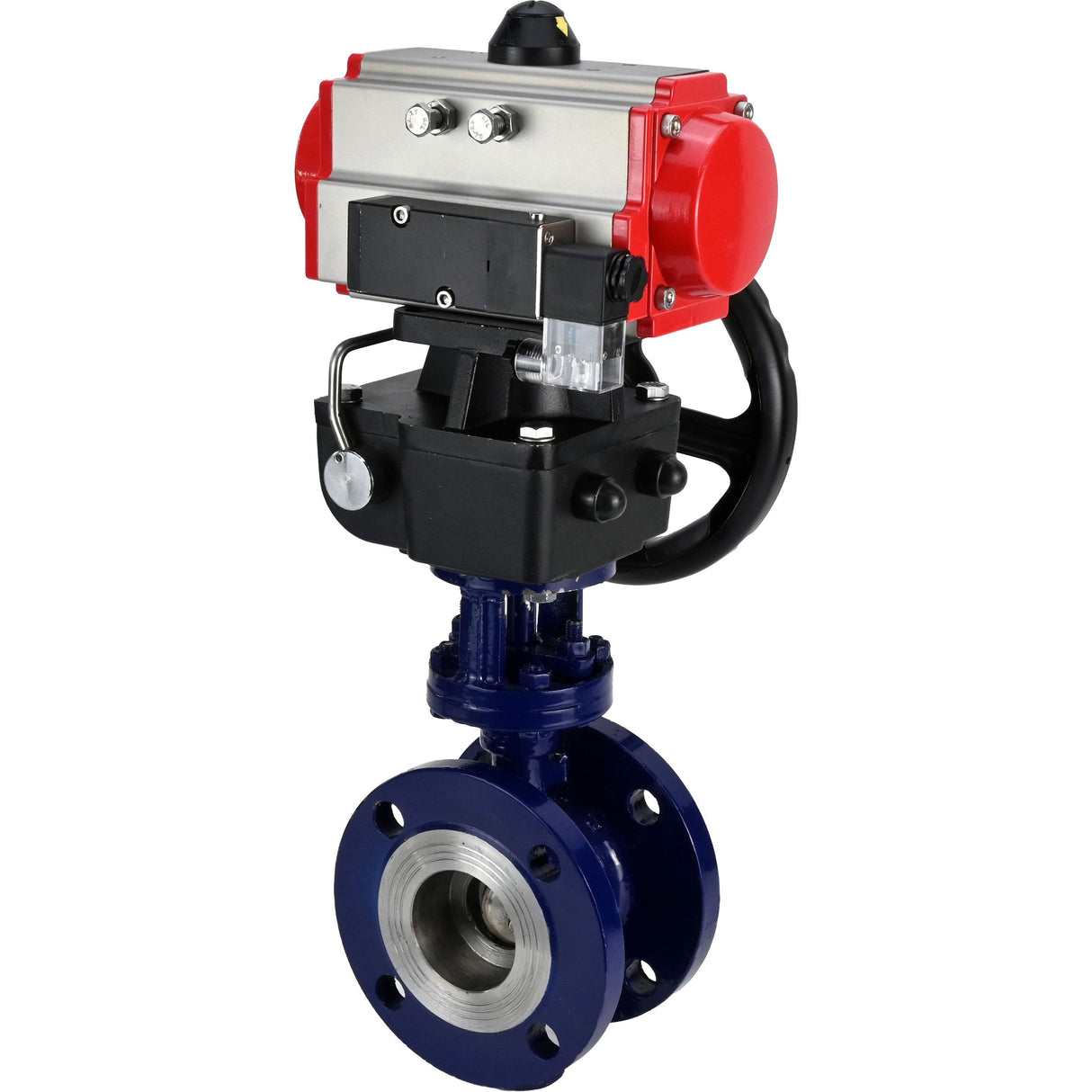 Wasser-Schmetterlingsventil Elephant WBV3EX-3432M-1W-F-ISO, Gehäusematerial - Kohlenstoffstahl, Scheibenmaterial - Edelstahl AISI 316, Dichtung - Metall, pneumatischer Antrieb PA-DA Doppelwirkung, 4M310-08 24V Handrad MON