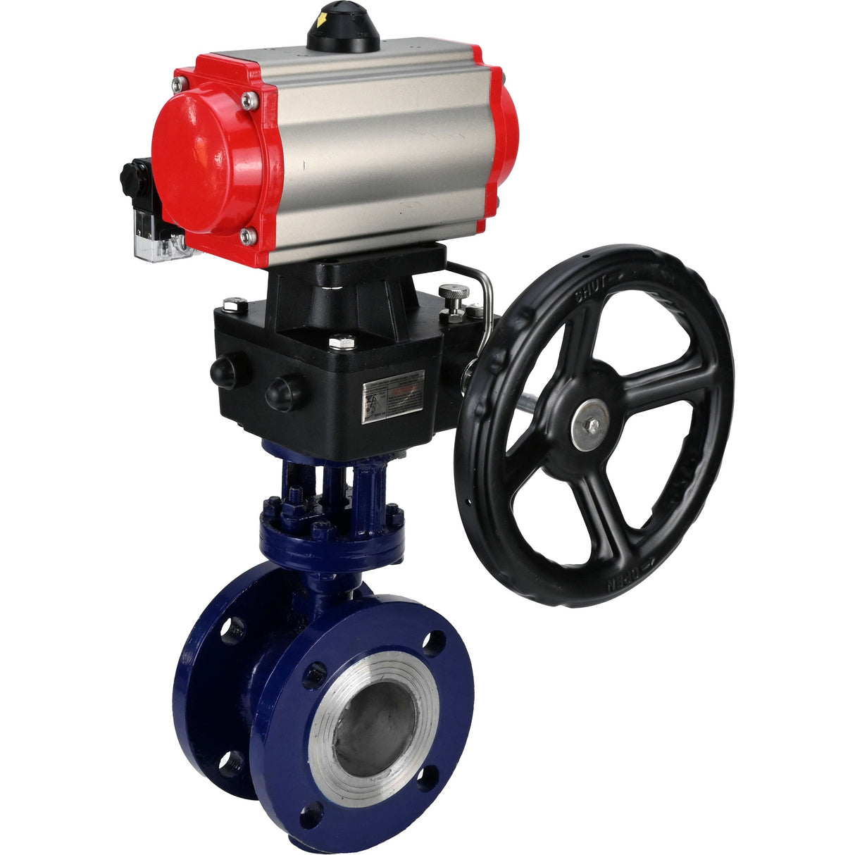 Wasser-Schmetterlingsventil Elephant WBV3EX-3432M-1W-F-ISO, Gehäusematerial - Kohlenstoffstahl, Scheibenmaterial - Edelstahl AISI 316, Dichtung - Metall, pneumatischer Antrieb PA-DA Doppelwirkung, 4M310-08 24V Handrad MON