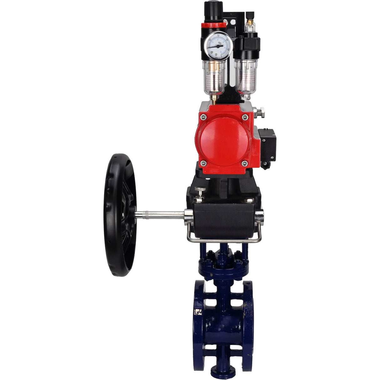 Wasser-Schmetterlingsventil Elephant WBV3EX-3432M-1W-F-ISO, Gehäusematerial - Kohlenstoffstahl, Scheibenmaterial - Edelstahl AISI 316, Dichtung - Metall, pneumatischer Antrieb PA-DA Doppelwirkung, 4M310-08 220V Handrad MON, ATU AFC2000