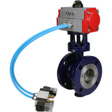 Wasser-Schmetterlingsventil Elephant WBV3EX-3432M-1W-F-ISO, Gehäusematerial - Kohlenstoffstahl, Scheibenmaterial - Edelstahl AISI 316, Dichtung - Metall, pneumatischer Antrieb PA-SA mit Rückstellfedern, 4V320-10 220V