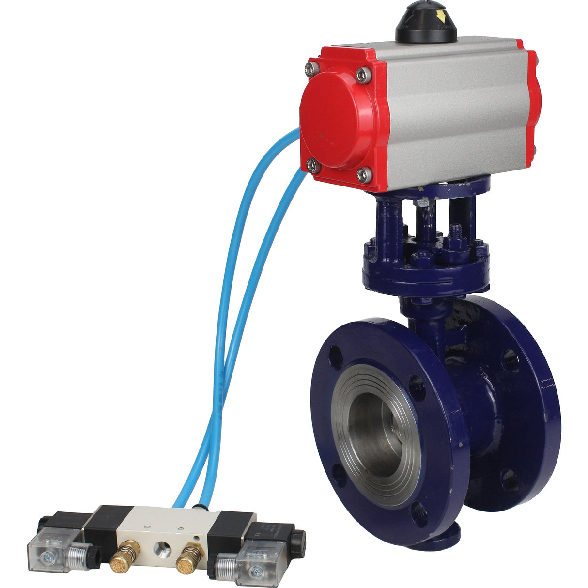 Wasser-Schmetterlingsventil Elephant WBV3EX-3432M-1W-F-ISO, Gehäusematerial - Kohlenstoffstahl, Scheibenmaterial - Edelstahl AISI 316, Dichtung - Metall, pneumatischer Antrieb PA-SA mit Rückstellfedern, 4V320-08 220V