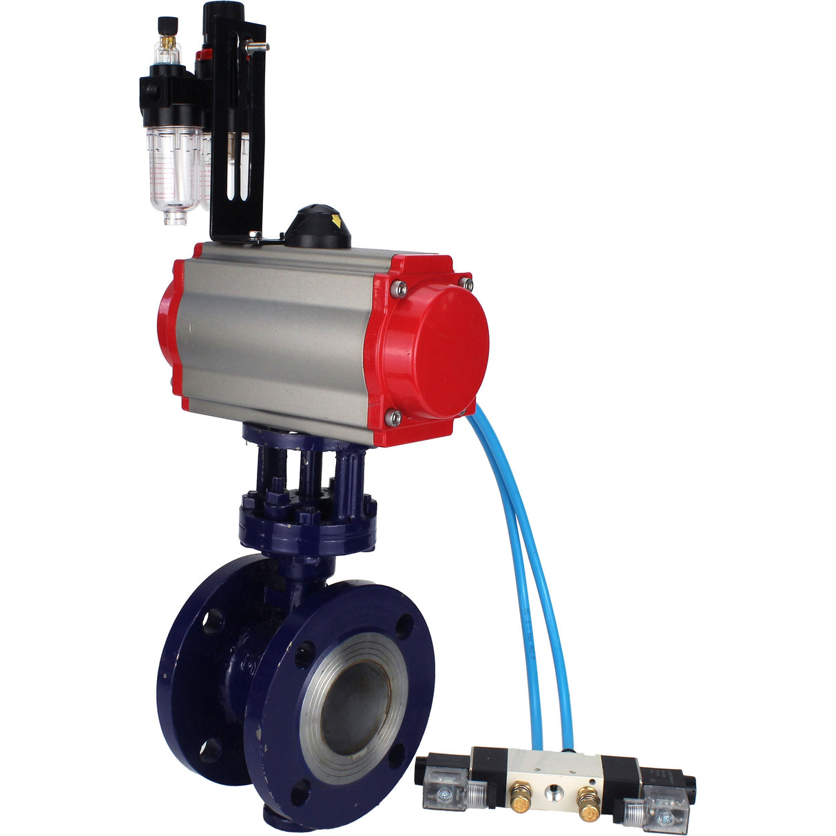 Wasser-Schmetterlingsventil Elephant WBV3EX-3432M-1W-F-ISO, Gehäusematerial - Kohlenstoffstahl, Scheibenmaterial - Edelstahl AISI 316, Dichtung - Metall, pneumatischer Antrieb PA-SA mit Rückstellfedern, 4V320-08 220V ATU AFC2000
