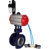 Wasser-Schmetterlingsventil Elephant WBV3EX-3432M-1W-F-ISO, Gehäusematerial - Kohlenstoffstahl, Scheibenmaterial - Edelstahl AISI 316, Dichtung - Metall, pneumatischer Antrieb PA-DA Doppelwirkung, 4V320-08 220V ATU AFC2000
