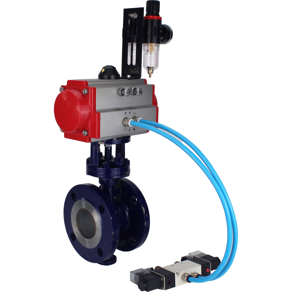 Wasser-Schmetterlingsventil Elephant WBV3EX-3432M-1W-F-ISO, Gehäusematerial - Kohlenstoffstahl, Scheibenmaterial - Edelstahl AISI 316, Dichtung - Metall, pneumatischer Antrieb PA-SA mit Rückstellfedern, 4V320-10 220V ATU AFC2000