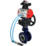 Wasser-Schmetterlingsventil Elephant WBV3EX-3432M-1W-F-ISO, Gehäusematerial - Kohlenstoffstahl, Scheibenmaterial - Edelstahl AISI 316, Dichtung - Metall, pneumatischer Antrieb PA-DA Doppelwirkung, 4V320-08 220V, LSU APL-210N, Handrad MON