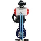Wasser-Schmetterlingsventil Elephant WBV3EX-3432M-1W-F-ISO, Gehäusematerial - Kohlenstoffstahl, Scheibenmaterial - Edelstahl AISI 316, Dichtung - Metall, pneumatischer Antrieb PA-DA Doppelwirkung, 4V320-08 220V, LSU APL-210N, Handrad MON