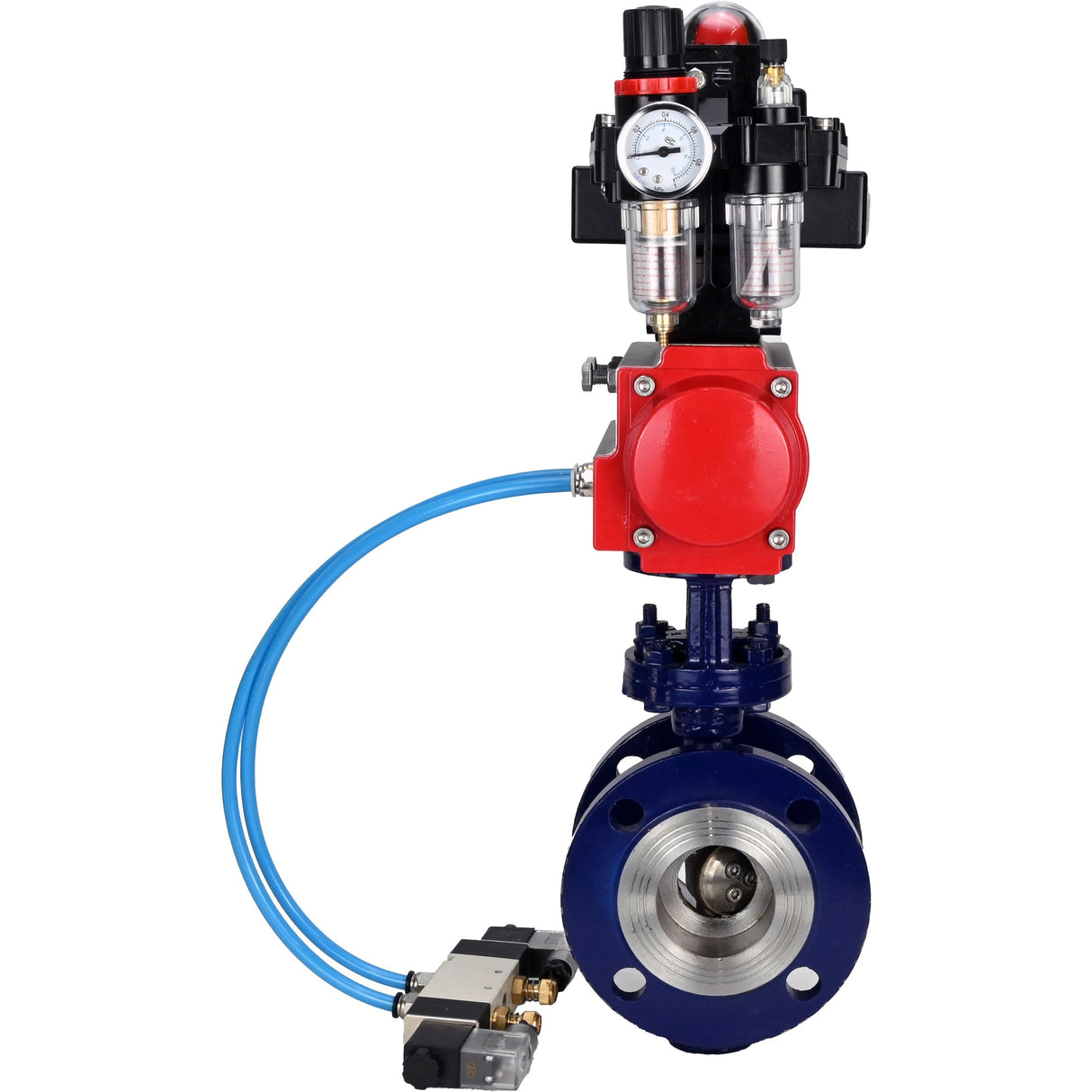 Wasser-Schmetterlingsventil Elephant WBV3EX-3432M-1W-F-ISO, Gehäusematerial - Kohlenstoffstahl, Scheibenmaterial - Edelstahl AISI 316, Dichtung - Metall, pneumatischer Antrieb PA-SA mit Rückstellfedern, 4V320-10 220V, LSU APL-410N EX ATU AFC2000