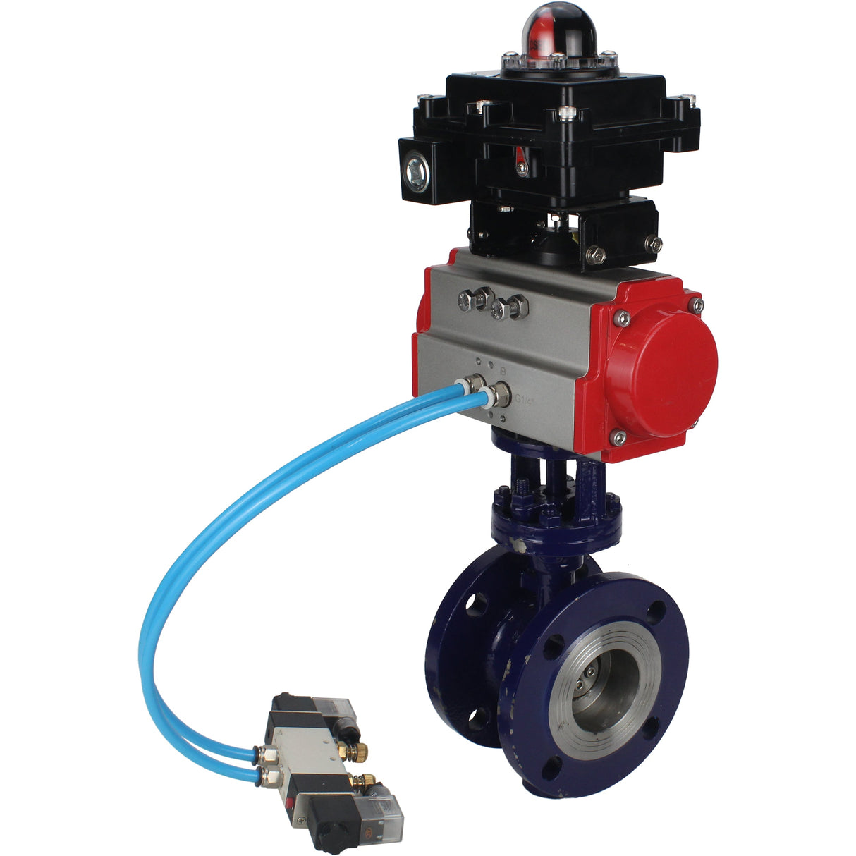 Water Butterfly Valve Elephant WBV3EX-3431M-1W-F-ISO, Gehäusematerial - Kohlenstoffstahl, Scheibenmaterial - Edelstahl AISI 304, Dichtung - Metall, pneumatischer Antrieb PA-SA mit Rückstellfedern, 4V320-08 220V, LSU APL-410N EX