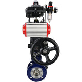 Wasser-Schmetterlingsventil Elephant WBV3EX-3432M-1W-F-ISO, Gehäusematerial - Kohlenstoffstahl, Scheibenmaterial - Edelstahl AISI 316, Dichtung - Metall, pneumatischer Antrieb PA-DA Doppelwirkung, 4V320-08 220V, LSU APL-410N EX, Handrad MON, ATU AFC2000