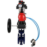 Wasser-Schmetterlingsventil Elephant WBV3EX-3432M-1W-F-ISO, Gehäusematerial - Kohlenstoffstahl, Scheibenmaterial - Edelstahl AISI 316, Dichtung - Metall, pneumatischer Antrieb PA-DA Doppelwirkung, 4V320-10 220V, LSU APL-410N EX, Handrad MON, ATU AFC2000