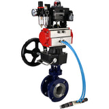 Wasser-Schmetterlingsventil Elephant WBV3EX-3432M-1W-F-ISO, Gehäusematerial - Kohlenstoffstahl, Scheibenmaterial - Edelstahl AISI 316, Dichtung - Metall, pneumatischer Antrieb PA-DA Doppelwirkung, 4V320-10 220V, LSU APL-410N EX, Handrad MON, ATU AFC2000