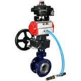 Wasser-Schmetterlingsventil Elephant WBV3EX-3432M-1W-F-ISO, Gehäusematerial - Kohlenstoffstahl, Scheibenmaterial - Edelstahl AISI 316, Dichtung - Metall, pneumatischer Antrieb PA-DA Doppelwirkung, 4V320-08 220V, LSU APL-410N EX, Handrad MON