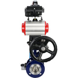 Wasser-Schmetterlingsventil Elephant WBV3EX-3432M-1W-F-ISO, Gehäusematerial - Kohlenstoffstahl, Scheibenmaterial - Edelstahl AISI 316, Dichtung - Metall, pneumatischer Antrieb PA-DA Doppelwirkung, 4V320-08 220V, LSU APL-410N EX, Handrad MON