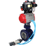 Wasser-Schmetterlingsventil Elephant WBV3EX-3432M-1W-F-ISO, Gehäusematerial - Kohlenstoffstahl, Scheibenmaterial - Edelstahl AISI 316, Dichtung - Metall, pneumatischer Antrieb PA-DA Doppelwirkung, 4V320-10 220V, LSU APL-510N EX, ATU AFC2000