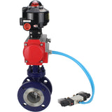 Wasser-Schmetterlingsventil Elephant WBV3EX-3431M-1W-F-ISO, Gehäusematerial - Kohlenstoffstahl, Scheibenmaterial - Edelstahl AISI 304, Dichtung - Metall, pneumatischer Antrieb PA-SA mit Rückstellfedern, 4V320-08 220V, LSU APL-510N EX