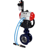 Wasser-Schmetterlingsventil Elephant WBV3EX-3432M-1W-F-ISO, Gehäusematerial - Kohlenstoffstahl, Scheibenmaterial - Edelstahl AISI 316, Dichtung - Metall, pneumatischer Antrieb PA-DA Doppelwirkung, 4V320-10 220V Handrad MON, ATU AFC2000
