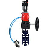 Wasser-Schmetterlingsventil Elephant WBV3EX-3432M-1W-F-ISO, Gehäusematerial - Kohlenstoffstahl, Scheibenmaterial - Edelstahl AISI 316, Dichtung - Metall, pneumatischer Antrieb PA-DA Doppelwirkung, 4V320-08 220V Handrad MON, ATU AFC2000