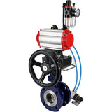 Wasser-Schmetterlingsventil Elephant WBV3EX-3432M-1W-F-ISO, Gehäusematerial - Kohlenstoffstahl, Scheibenmaterial - Edelstahl AISI 316, Dichtung - Metall, pneumatischer Antrieb PA-DA Doppelwirkung, 4V320-08 220V Handrad MON, ATU AFC2000