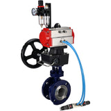 Wasser-Schmetterlingsventil Elephant WBV3EX-3432M-1W-F-ISO, Gehäusematerial - Kohlenstoffstahl, Scheibenmaterial - Edelstahl AISI 316, Dichtung - Metall, pneumatischer Antrieb PA-DA Doppelwirkung, 4V320-10 220V Handrad MON, ATU AFC2000