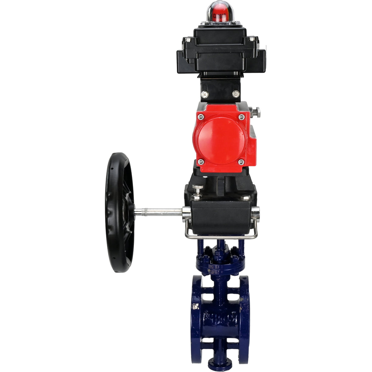 Wasser-Schmetterlingsventil Elephant WBV3EX-3432M-1W-F-ISO, Gehäusematerial - Kohlenstoffstahl, Scheibenmaterial - Edelstahl AISI 316, Dichtung - Metall, pneumatischer Antrieb PA-DA Doppelwirkung, LSU APL-410N EX, Handrad MON