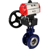 Wasser-Schmetterlingsventil Elephant WBV3EX-3432M-1W-F-ISO, Gehäusematerial - Kohlenstoffstahl, Scheibenmaterial - Edelstahl AISI 316, Dichtung - Metall, pneumatischer Antrieb PA-DA Doppelwirkend Handrad MON