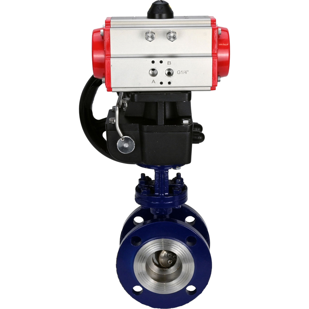 Wasser-Schmetterlingsventil Elephant WBV3EX-3432M-1W-F-ISO, Gehäusematerial - Kohlenstoffstahl, Scheibenmaterial - Edelstahl AISI 316, Dichtung - Metall, pneumatischer Antrieb PA-DA Doppelwirkend Handrad MON