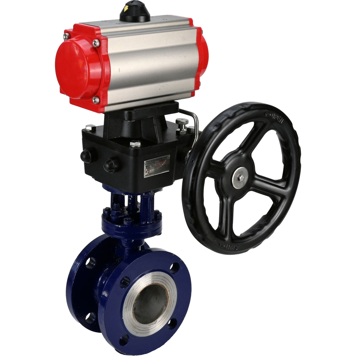 Wasser-Schmetterlingsventil Elephant WBV3EX-3432M-1W-F-ISO, Gehäusematerial - Kohlenstoffstahl, Scheibenmaterial - Edelstahl AISI 316, Dichtung - Metall, pneumatischer Antrieb PA-DA Doppelwirkend Handrad MON