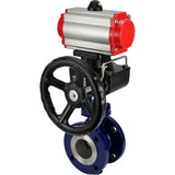 Wasser-Schmetterlingsventil Elephant WBV3EX-3432M-1W-F-ISO, Gehäusematerial - Kohlenstoffstahl, Scheibenmaterial - Edelstahl AISI 316, Dichtung - Metall, pneumatischer Antrieb PA-DA Doppelwirkend Handrad MON