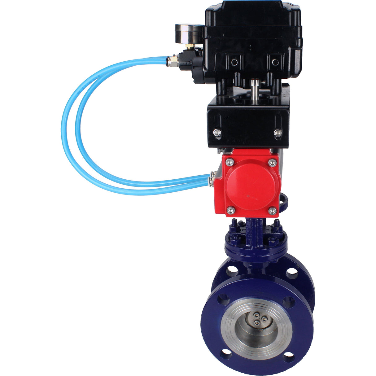 Wasser-Schmetterlingsventil Elephant WBV3EX-3431M-1W-F-ISO, Gehäusematerial - Kohlenstoffstahl, Scheibenmaterial - Edelstahl AISI 304, Dichtung - Metall, pneumatischer Antrieb PA-DA Doppelwirkung, Positionsgeber YT-1000RSN mit Rückmeldung