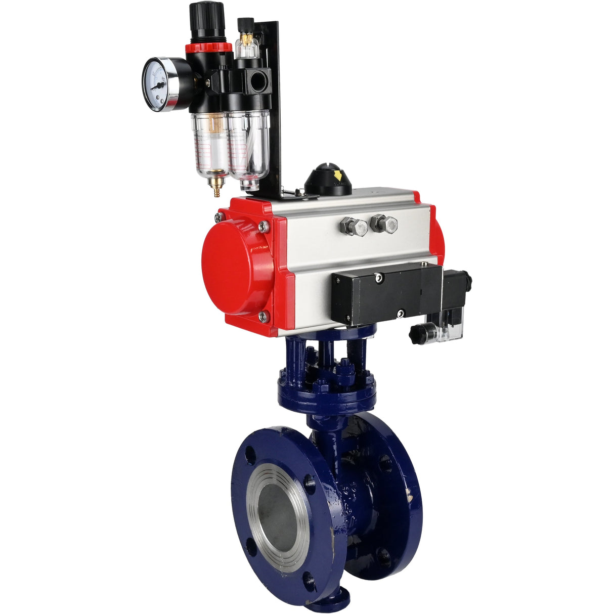 Wasser-Schmetterlingsventil Elephant WBV3EX-3432M-1W-F-ISO, Gehäusematerial - Kohlenstoffstahl, Scheibenmaterial - Edelstahl AISI 316, Dichtung - Metall, pneumatischer Antrieb PA-SA mit Rückstellfedern, 4M310-08 220V ATU AFC2000