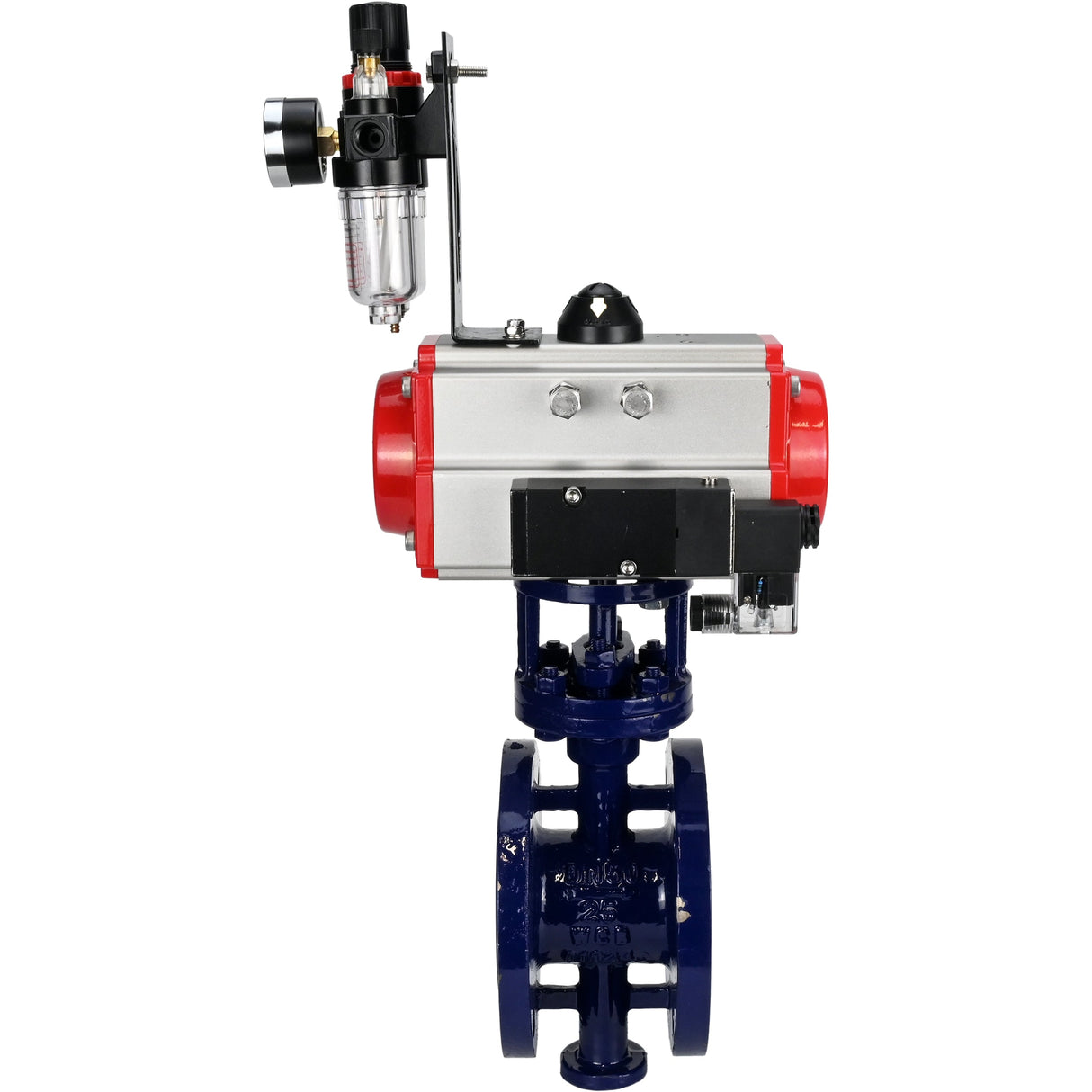Wasser-Schmetterlingsventil Elephant WBV3EX-3432M-1W-F-ISO, Gehäusematerial - Kohlenstoffstahl, Scheibenmaterial - Edelstahl AISI 316, Dichtung - Metall, pneumatischer Antrieb PA-SA mit Rückstellfedern, 4M310-08 220V ATU AFC2000