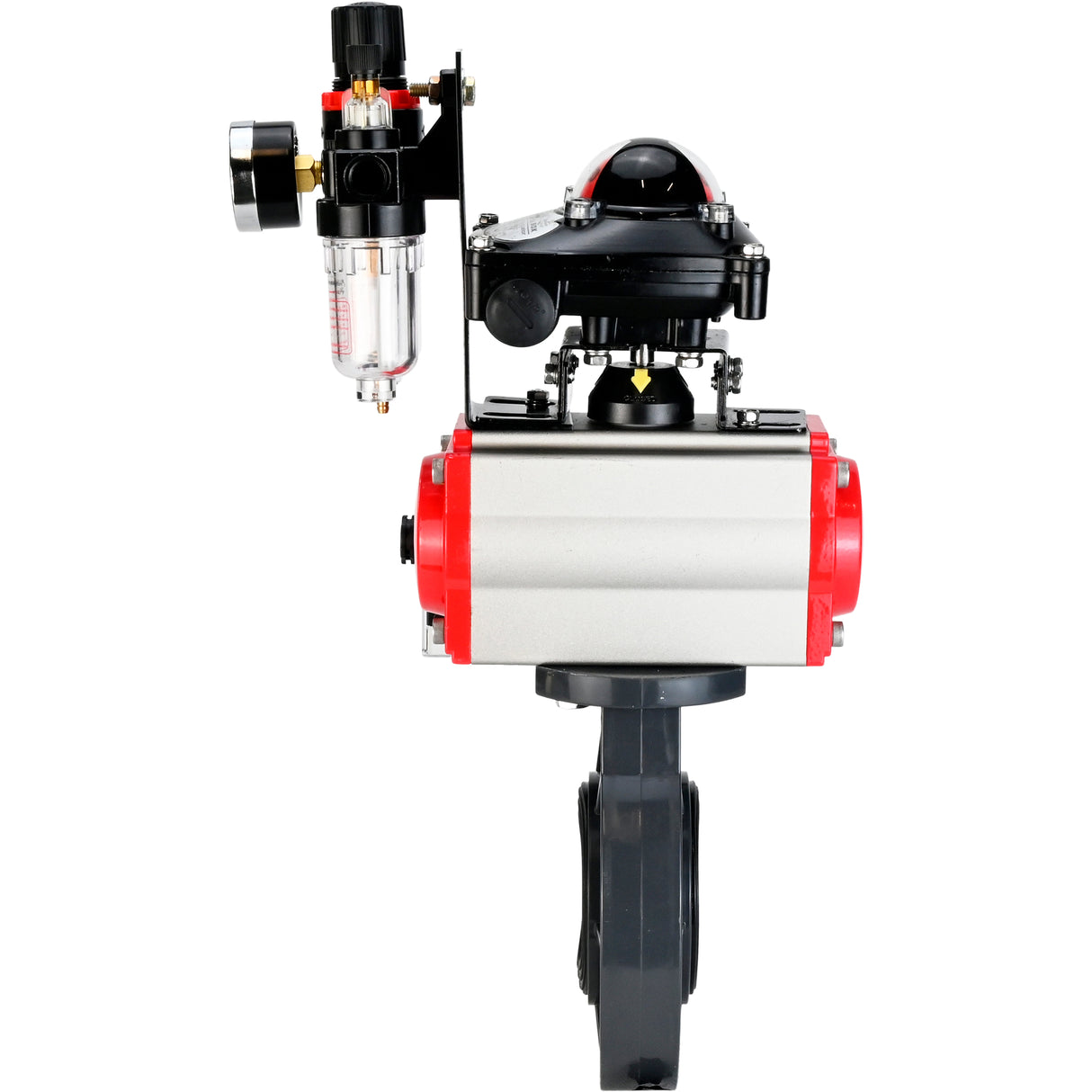 Butterfly valves Elephant WBV4242E-2W-Fb-ISO, body material - UPVC, disc material - UPVC, seal - EPDM, with pneumatic actuator double action PA-DA, pneumatic distributor 4M310-08 220V, LSU APL-210N and ATU AFC2000