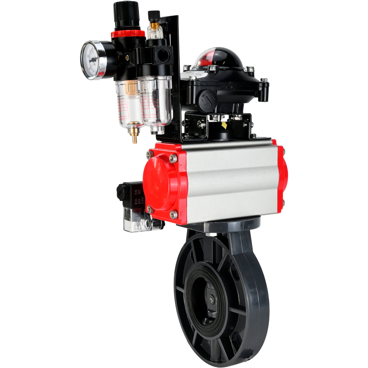 Butterfly valves Elephant WBV4242E-2W-Fb-ISO, body material - UPVC, disc material - UPVC, seal - EPDM, with pneumatic actuator double action PA-DA, pneumatic distributor 4M310-08 220V, LSU APL-210N and ATU AFC2000