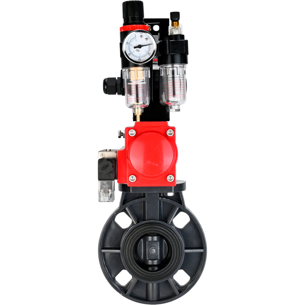 Butterfly valves Elephant WBV4242E-2W-Fb-ISO, body material - UPVC, disc material - UPVC, seal - EPDM, with pneumatic actuator double action PA-DA, pneumatic distributor 4M310-08 220V, LSU APL-210N and ATU AFC2000